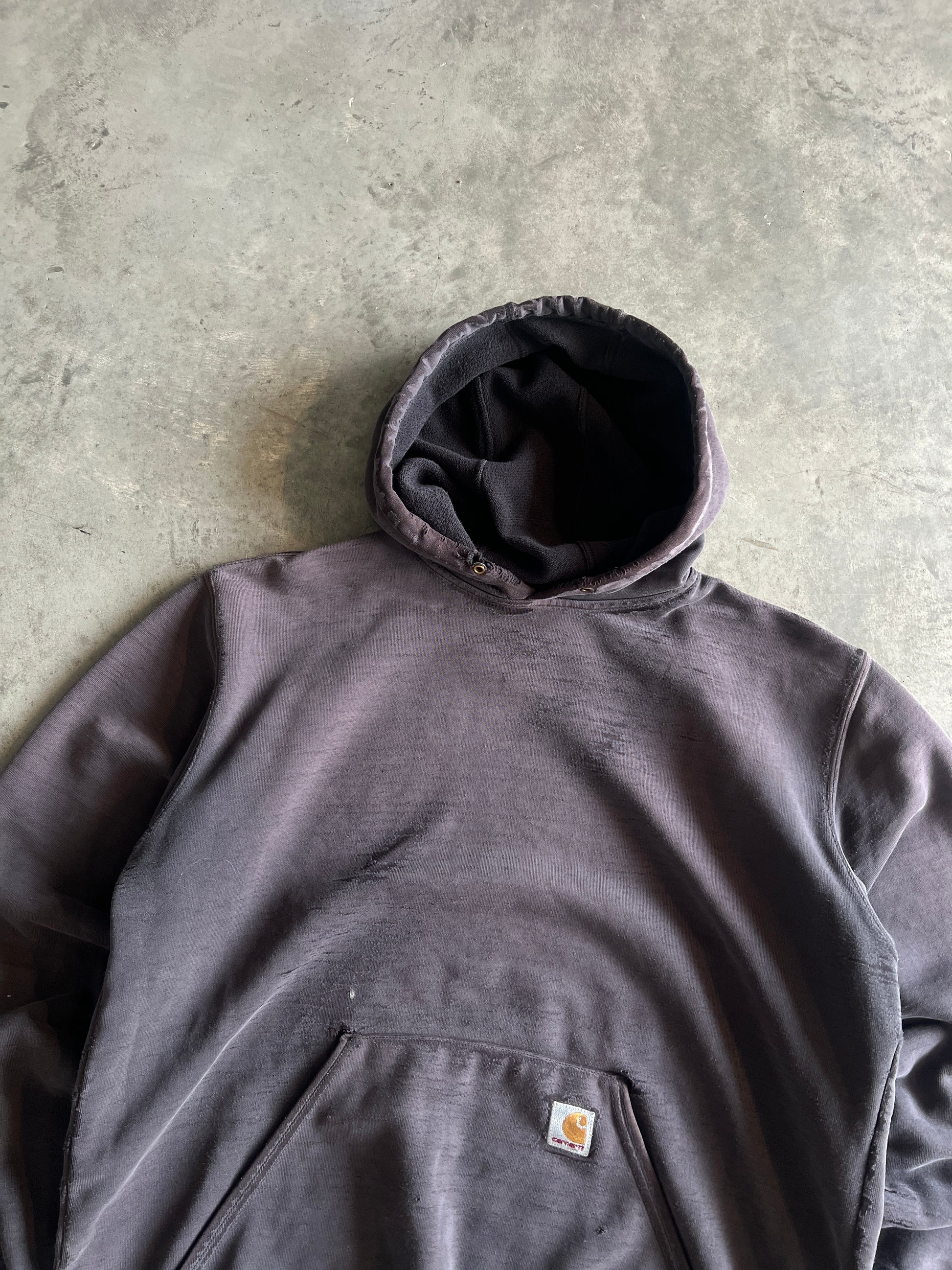 Vintage Faded Black Carhartt Hoodie - Large