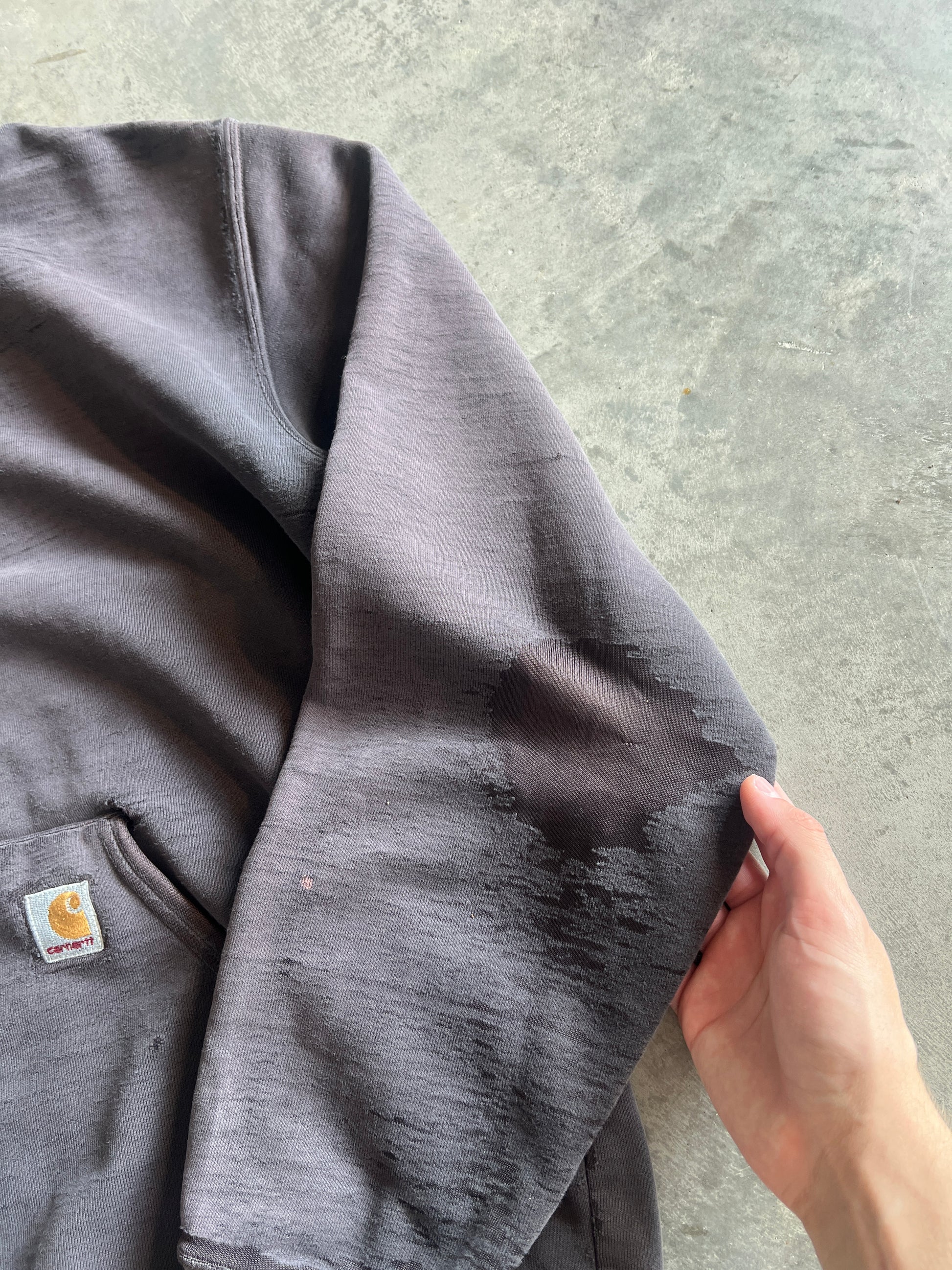 Vintage Faded Black Carhartt Hoodie - Large