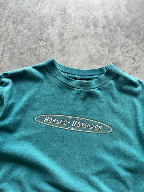 Vintage Aqua Blue Harley Davidson Shirt - L