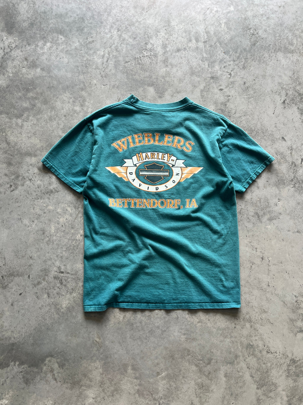 Vintage Aqua Blue Harley Davidson Shirt - L