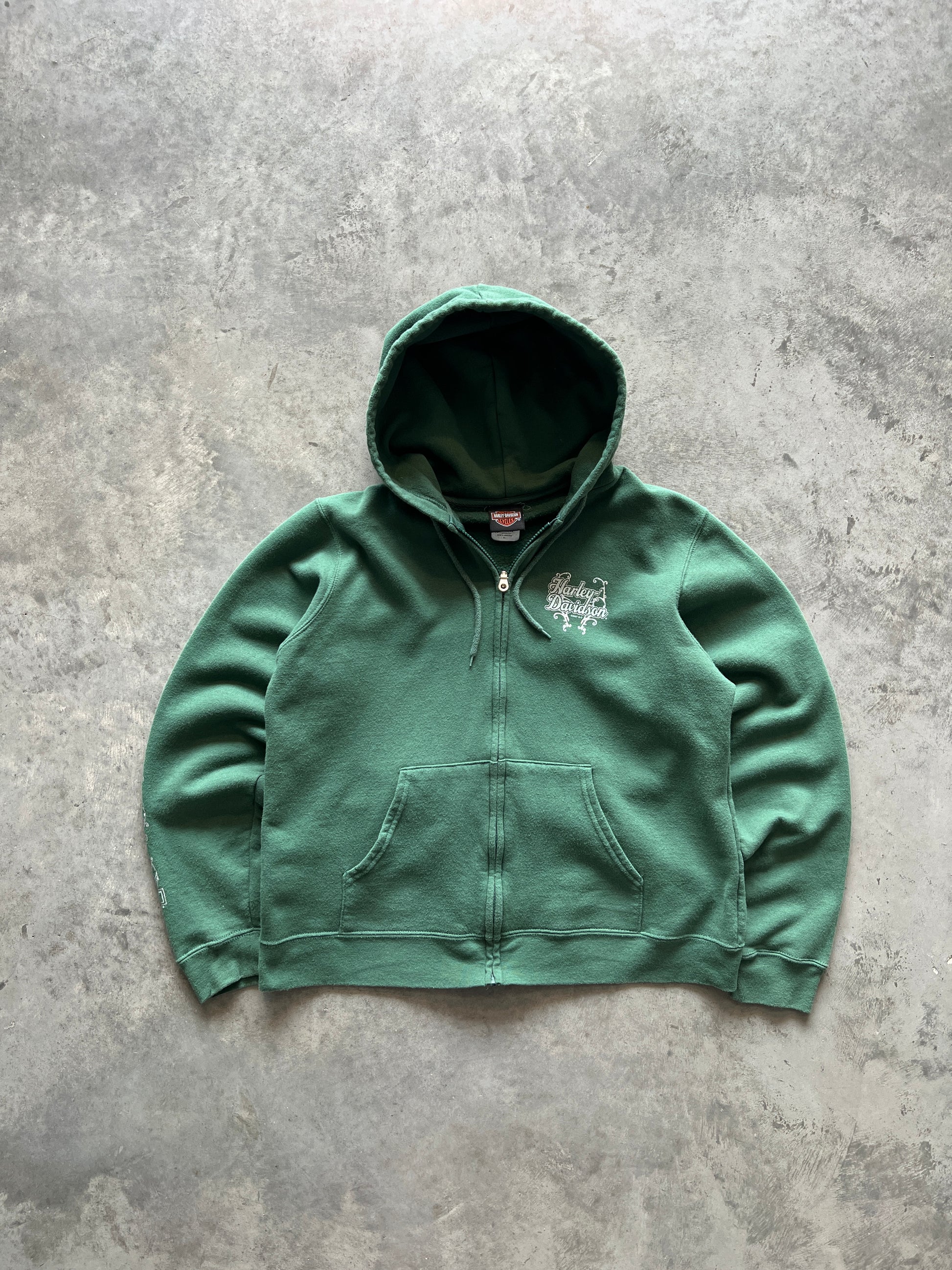 Vintage Green Womans Harley Zip Hoodie - S/M