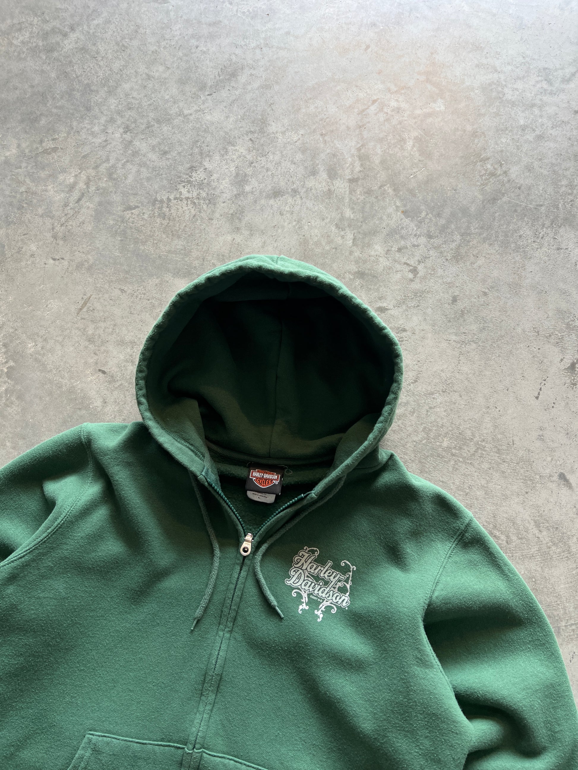 Vintage Green Womans Harley Zip Hoodie - S/M