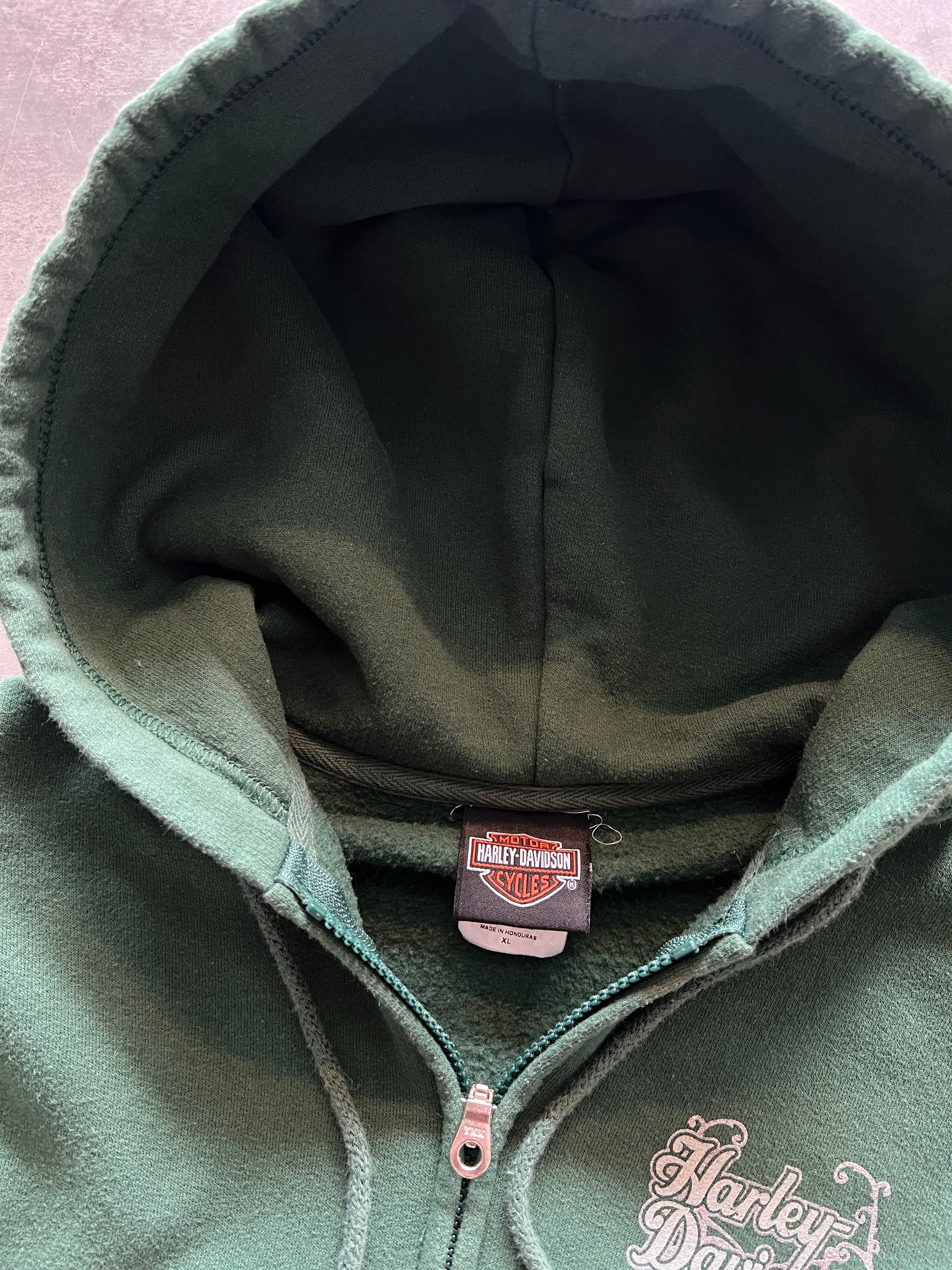 Vintage Green Womans Harley Zip Hoodie - S/M