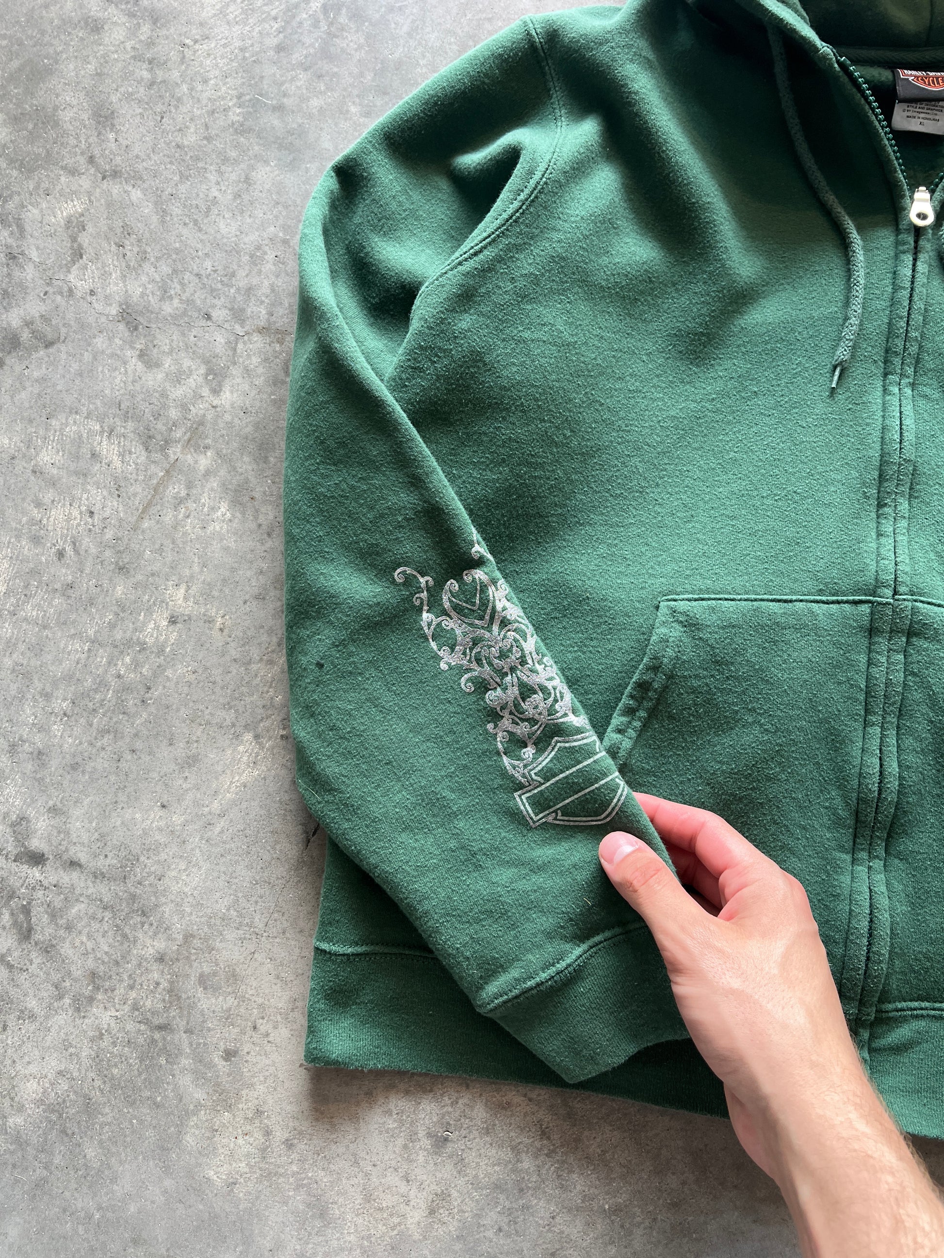 Vintage Green Womans Harley Zip Hoodie - S/M