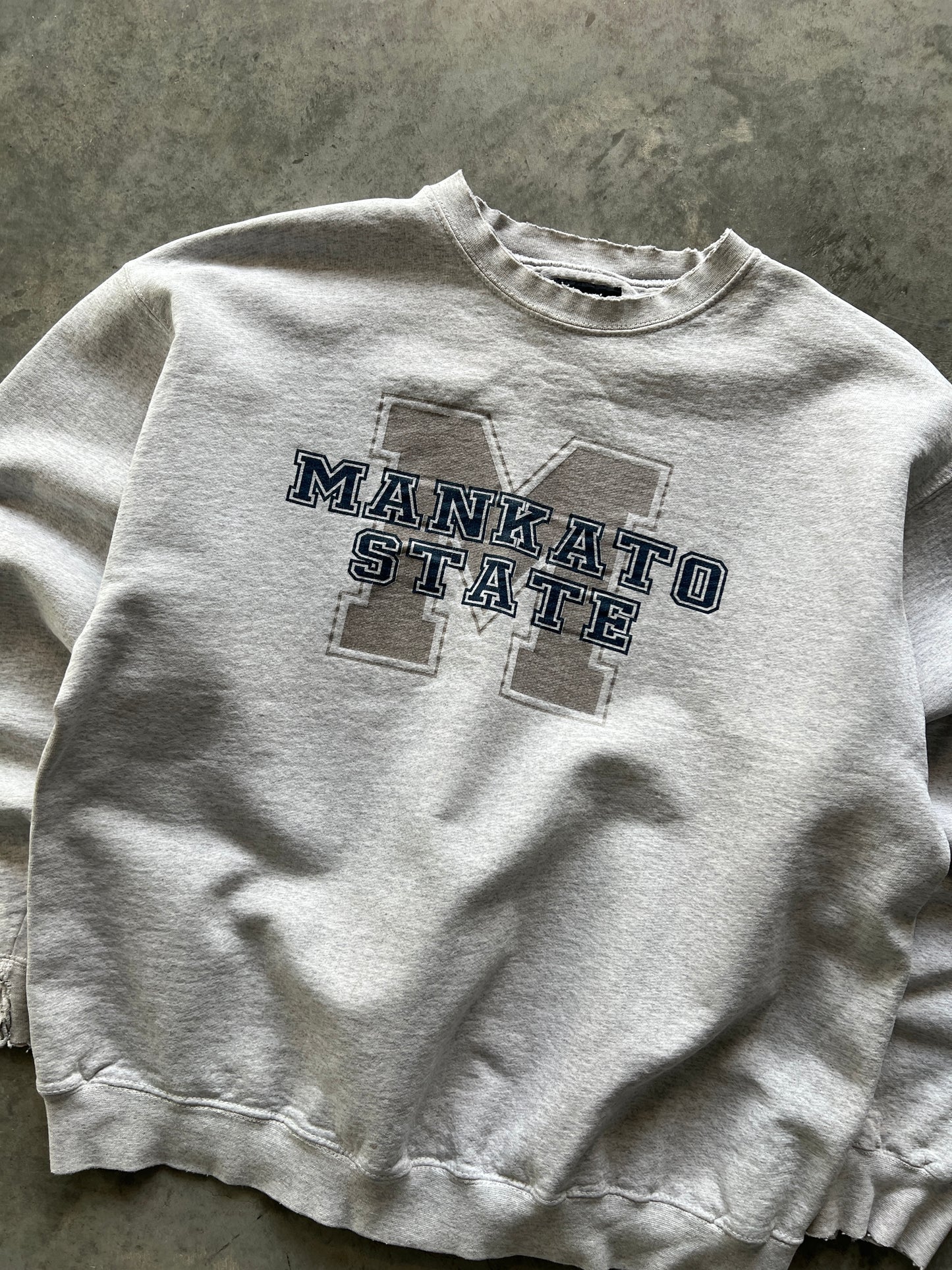 Vintage Distressed White Mankato State Crew - L