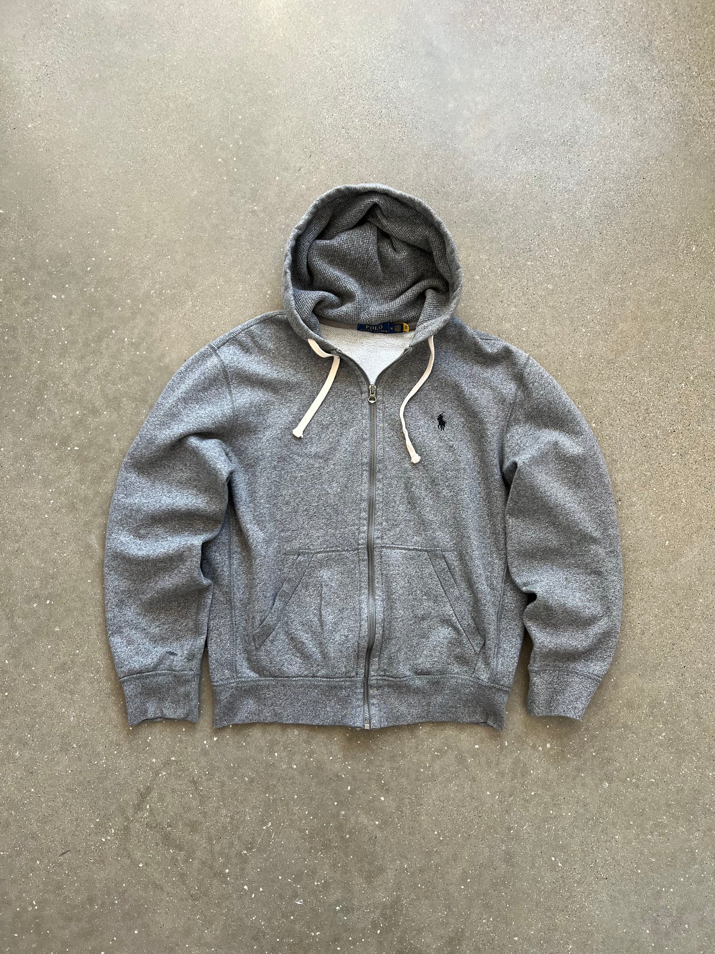 Vintage Grey Polo Zip Up Hoodie - M