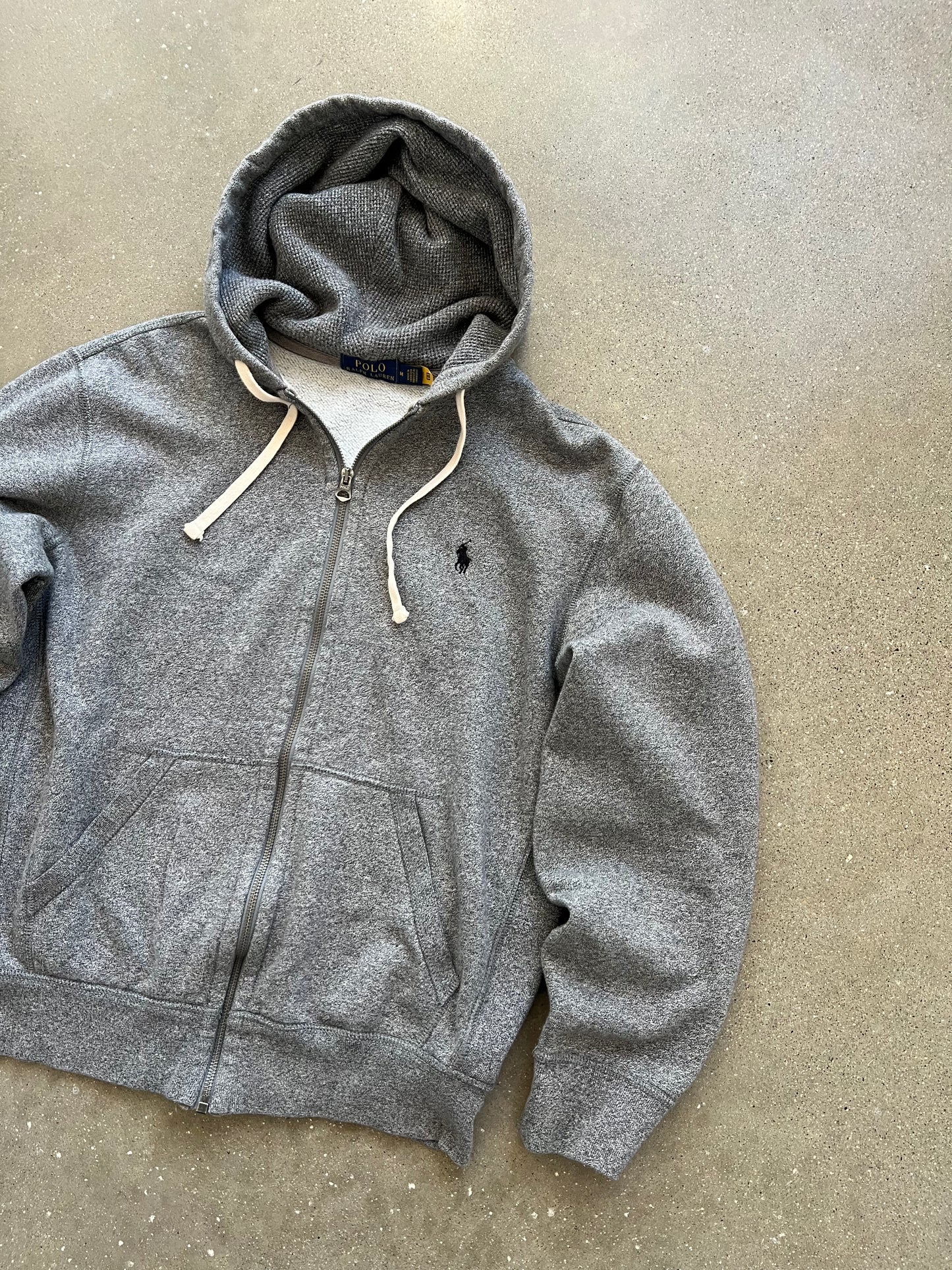 Vintage Grey Polo Zip Up Hoodie - M