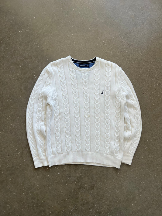 Vintage White Nautica Knit Sweater - L
