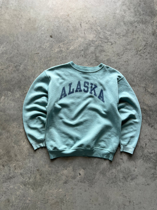 Vintage Ocean Blue Alaska Spellout Crew - S