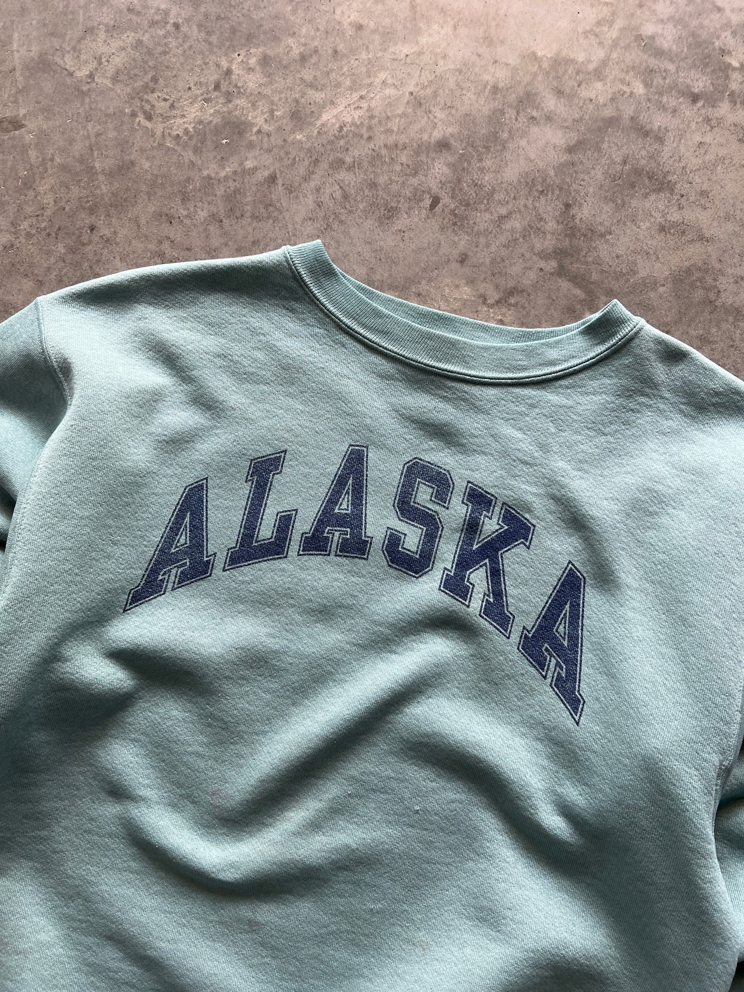 Vintage Ocean Blue Alaska Spellout Crew - S