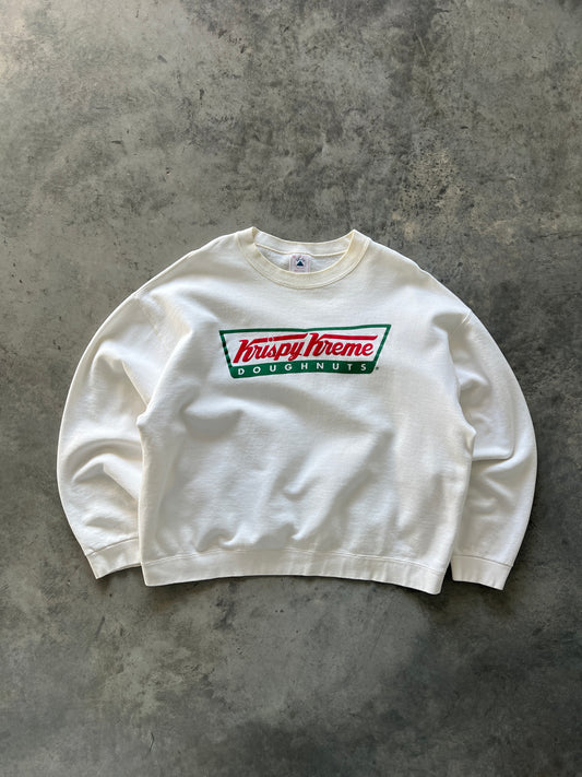 Vintage White Krispy Kreme Spellout Crew - L