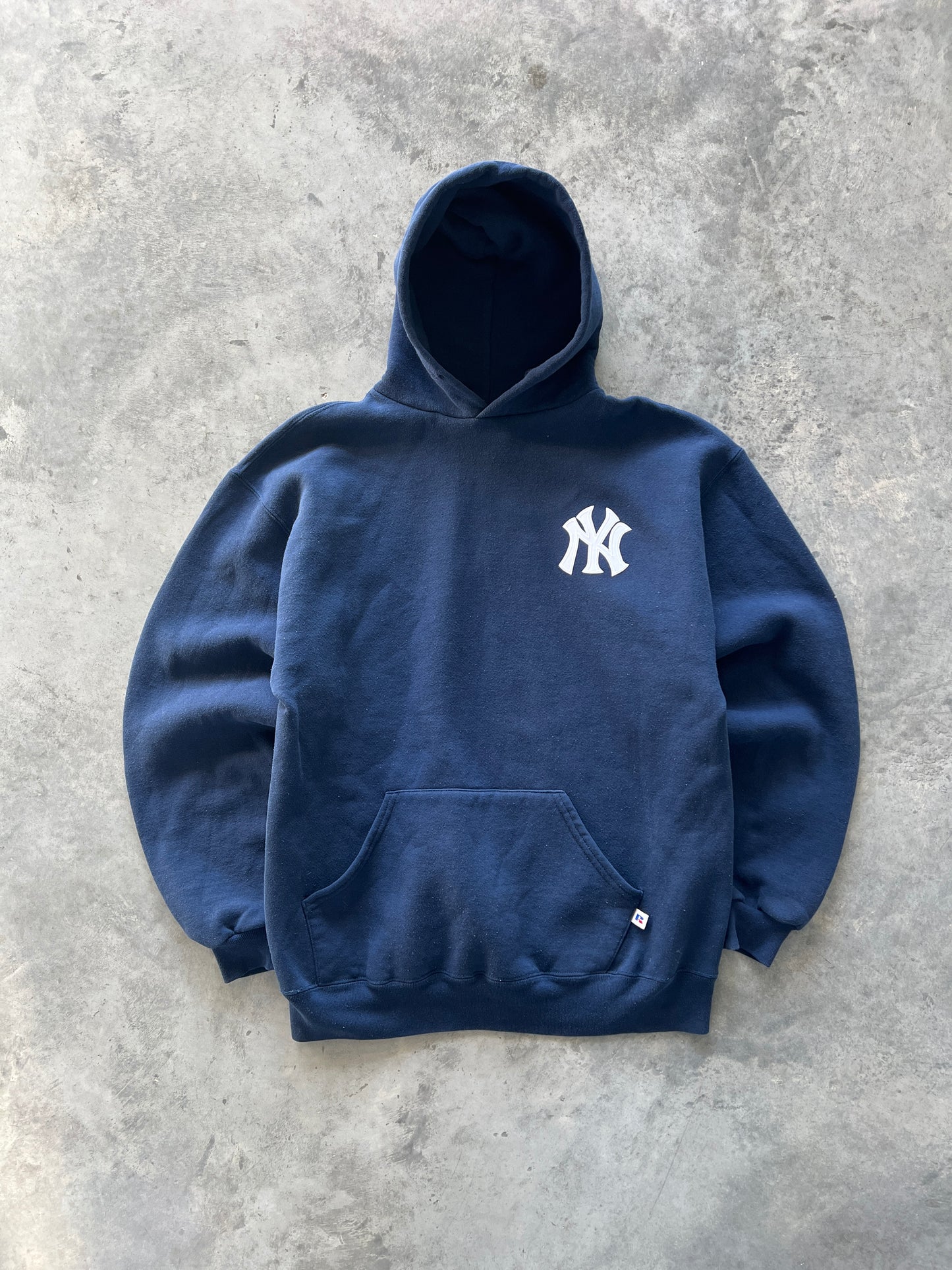 Vintage Navy Yankees Logo Hoodie - M