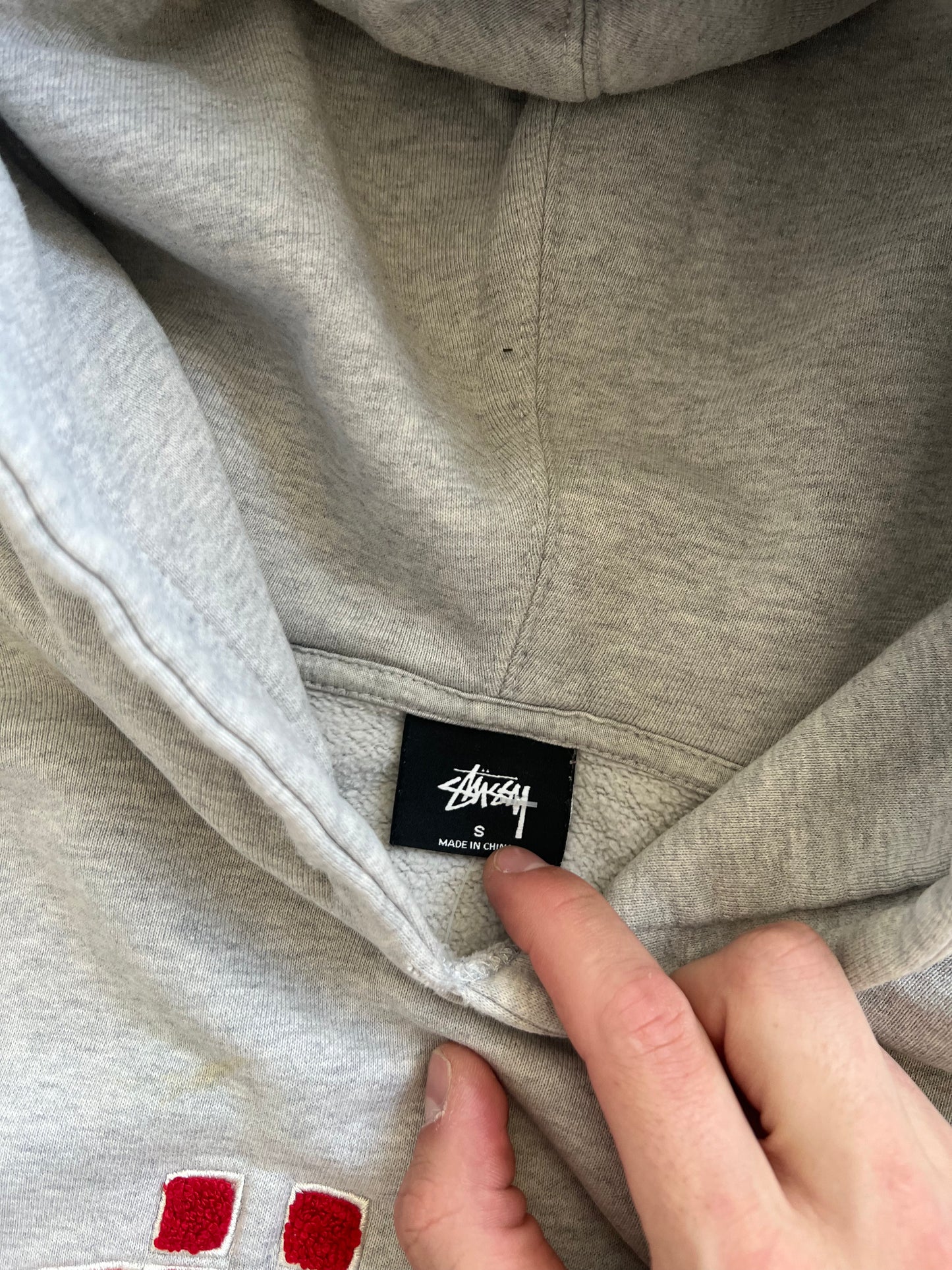 Vintage White Stussy Spellout Hoodie - S