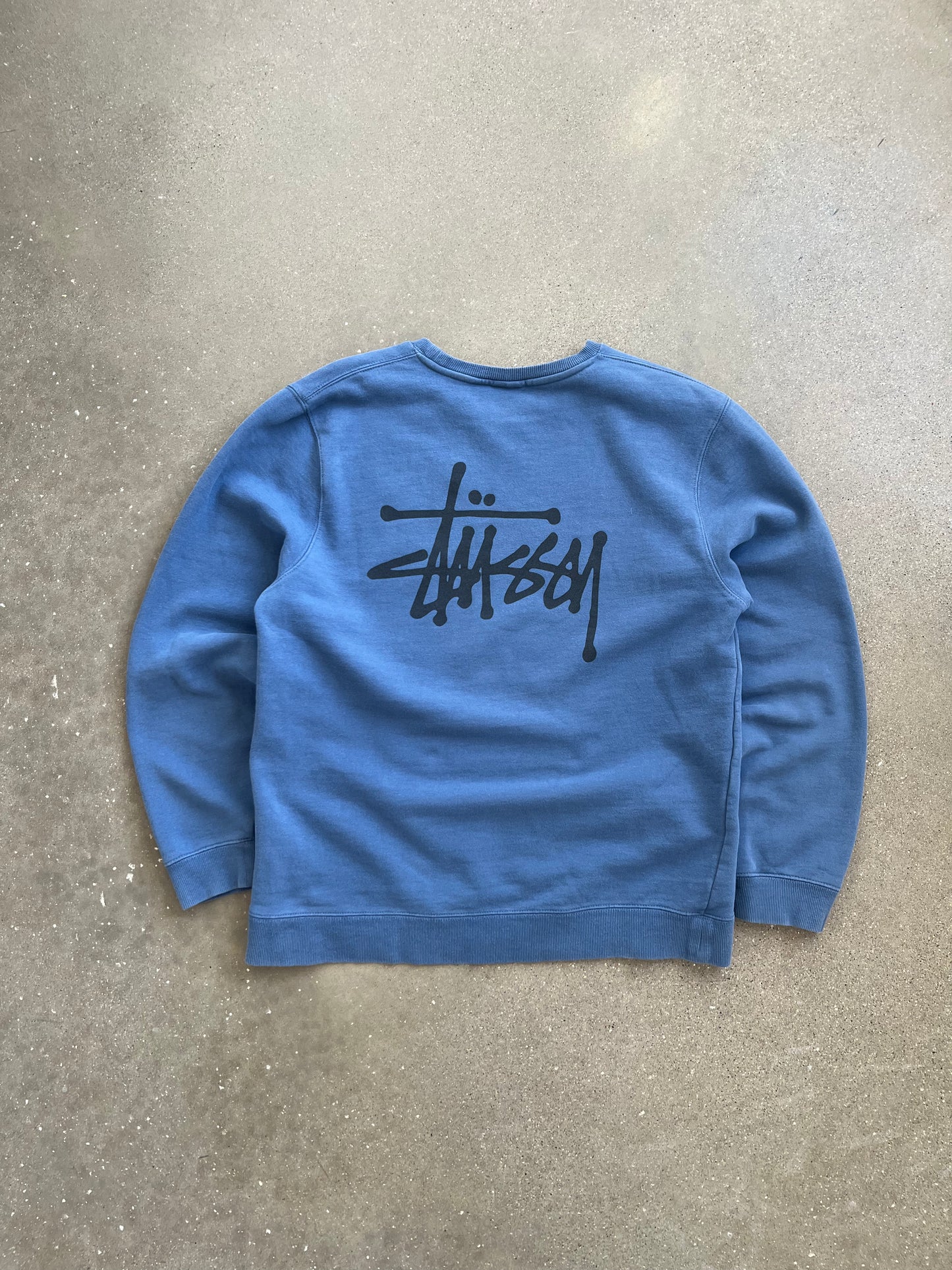 Vintage Blue Stussy Spellout Crew - XL