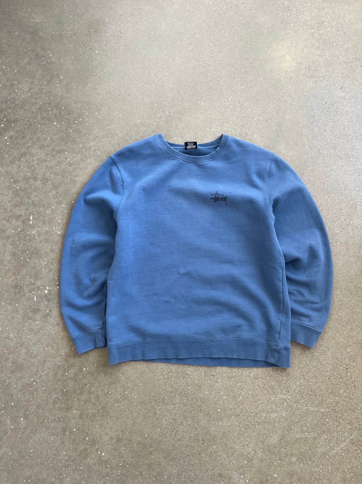 Vintage Blue Stussy Spellout Crew - XL