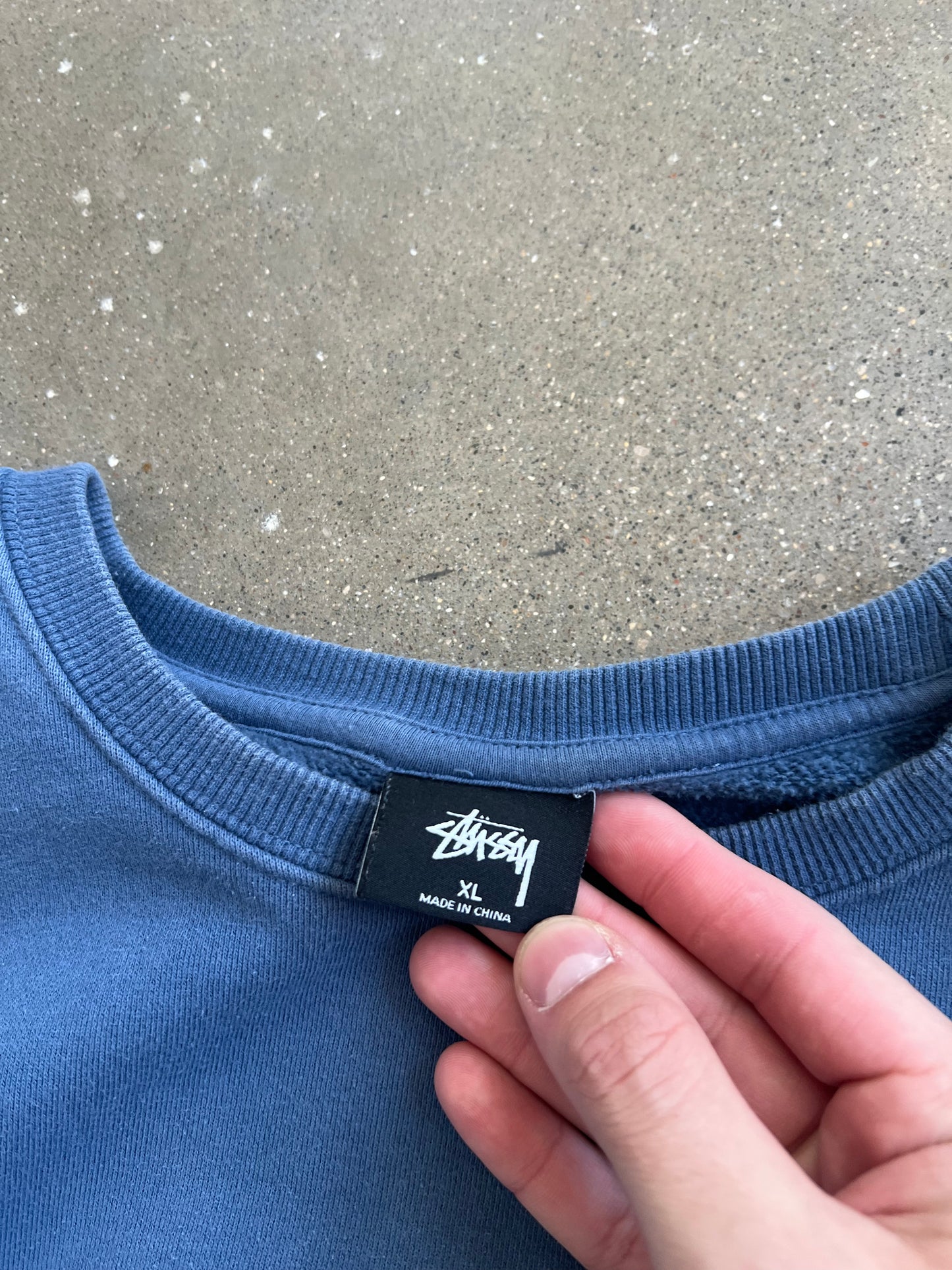 Vintage Blue Stussy Spellout Crew - XL
