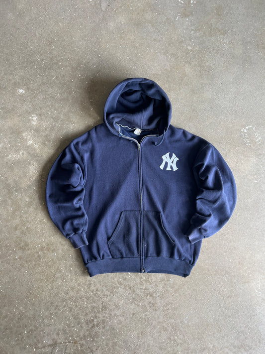 Vintage Navy Yankees Logo Hoodie - L