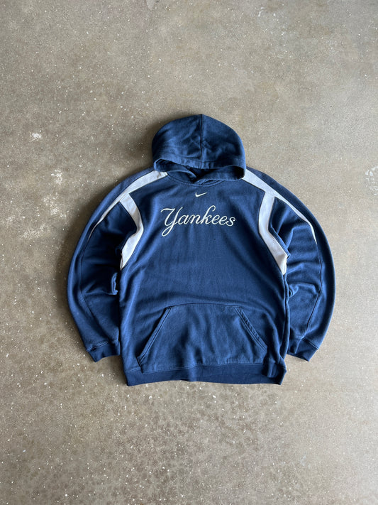 Vintage Navy Blue Yankee Spellout Hoodie - S