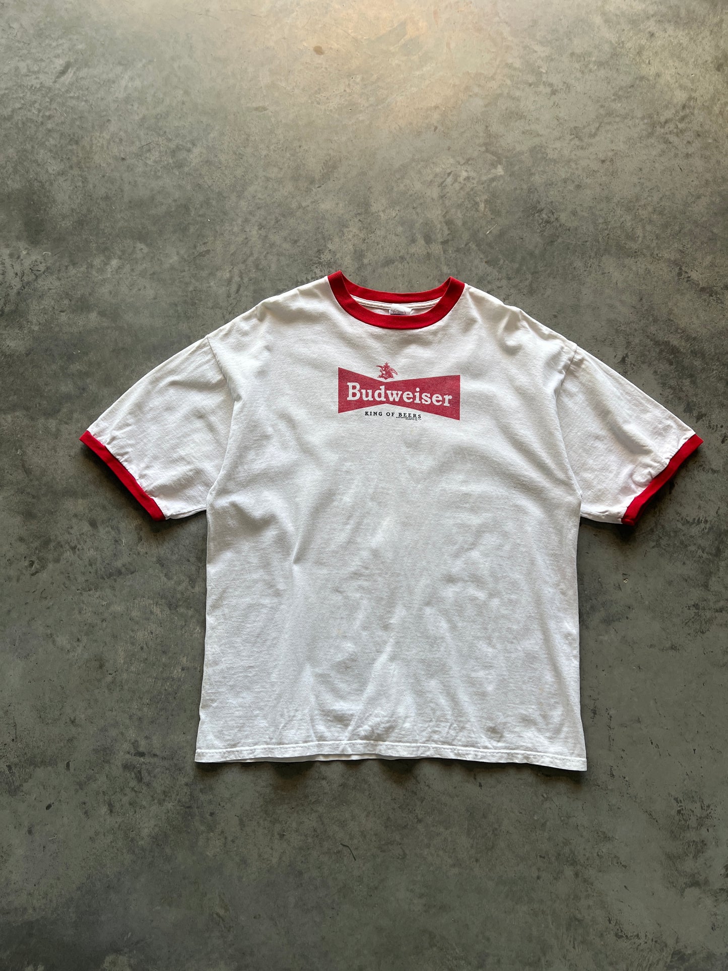 Vintage Chalk White Budweiser Spellout Shirt - L