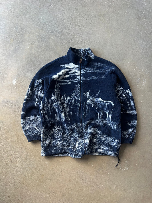 Vintage White Blue Winter Wrap Around Fleece - XL