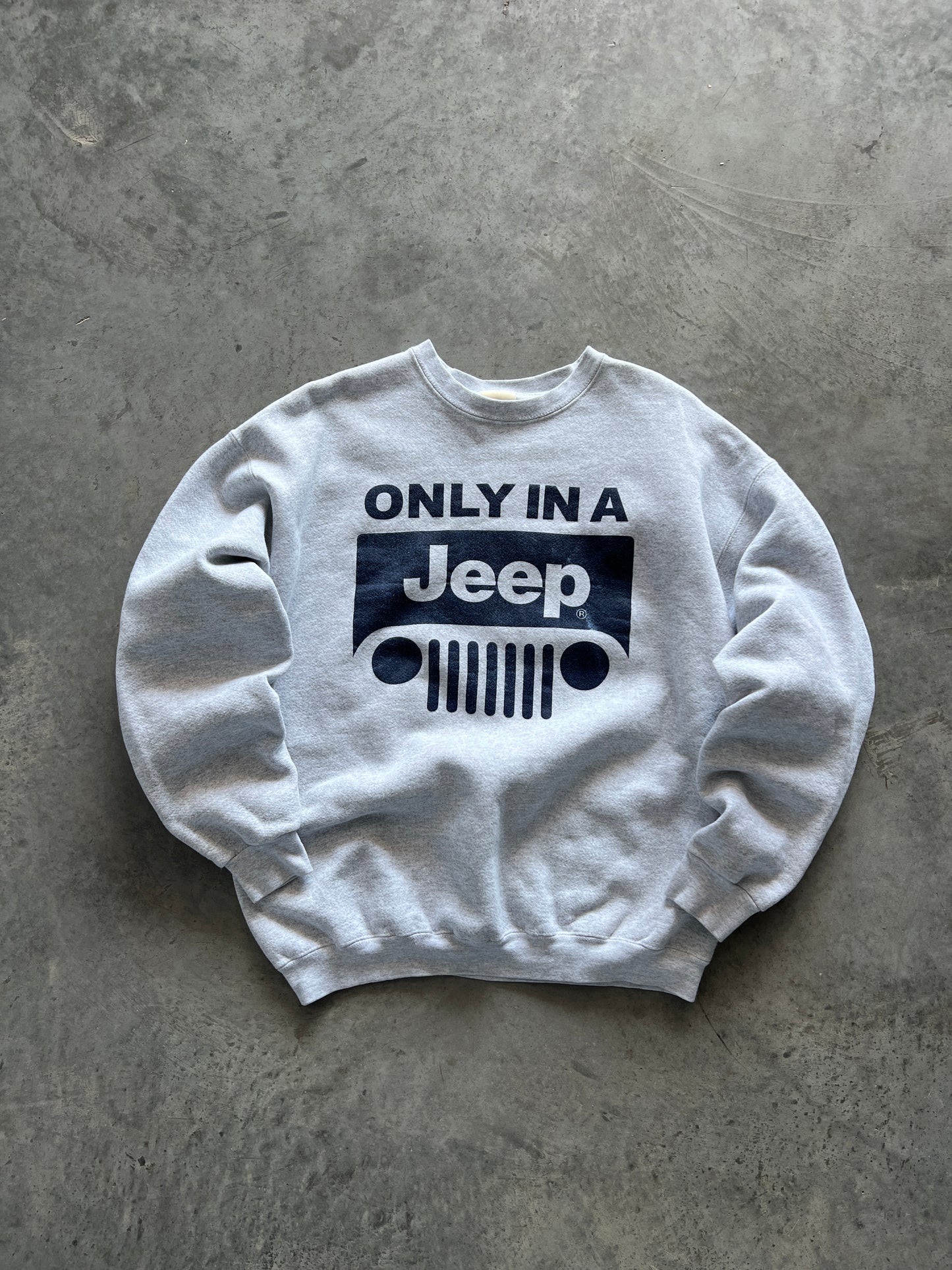 Vintage White Jeep Spellout Crew - L