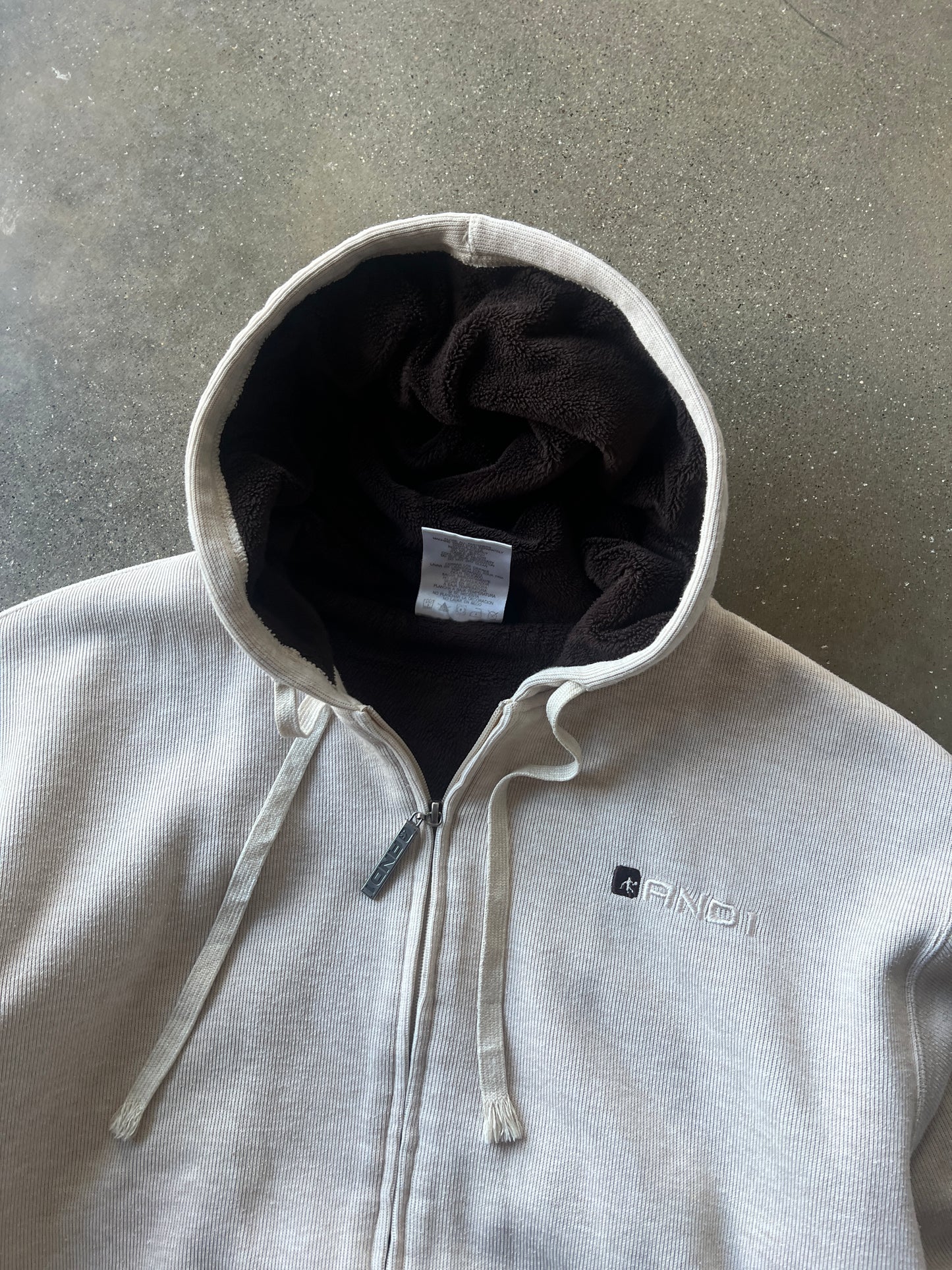 Vintage White Cream And 1 Zip Up Hoodie - L