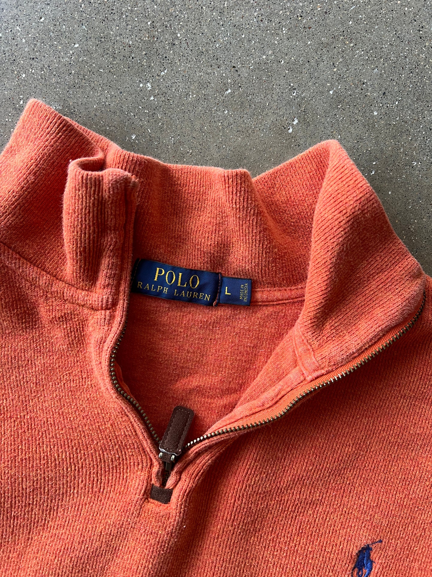 Vintage Orange Polo Zip Up Sweater - L