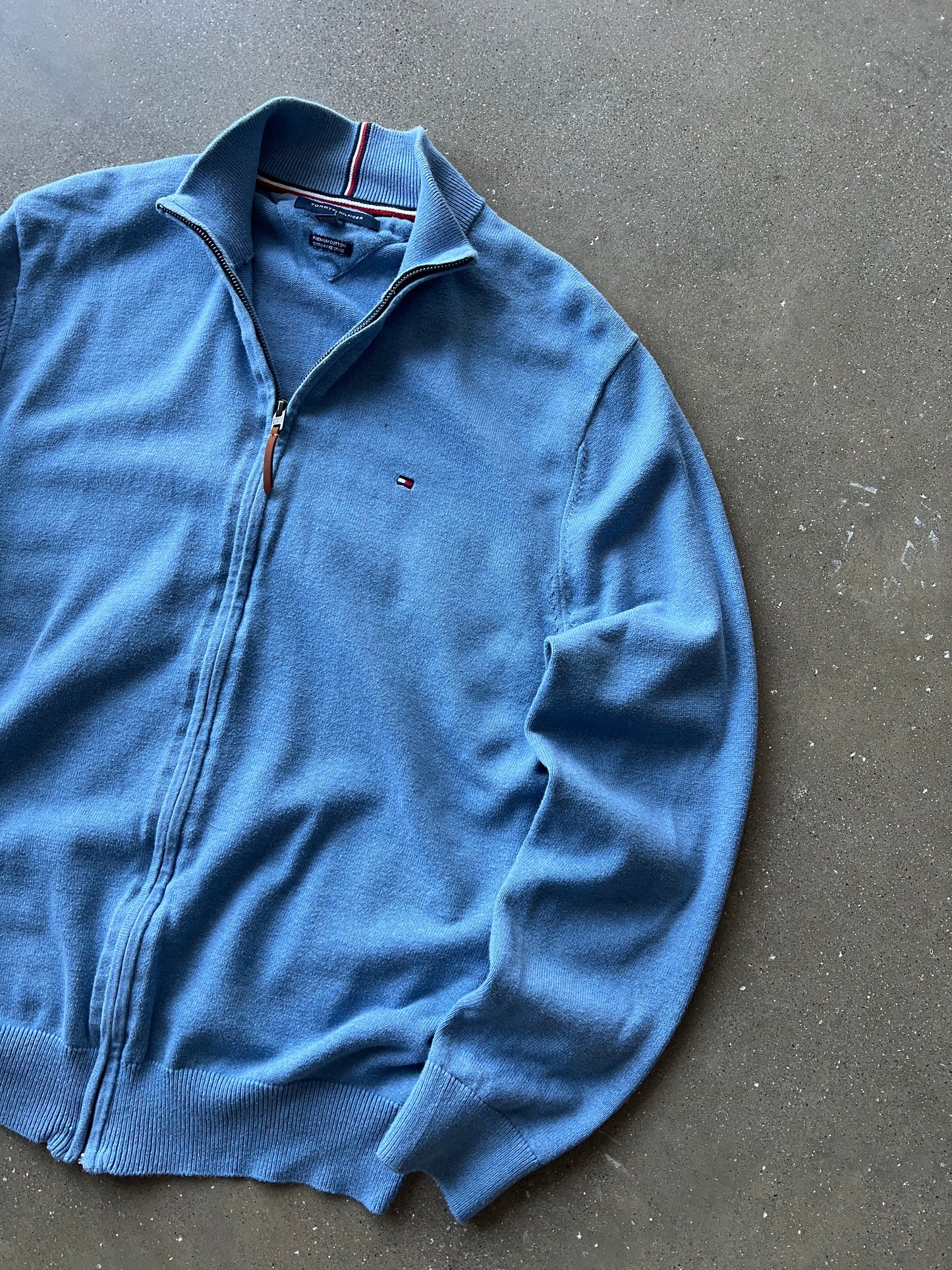 Vintage Sky Blue Tommy Hilfiger Zip Up Sweater - XL
