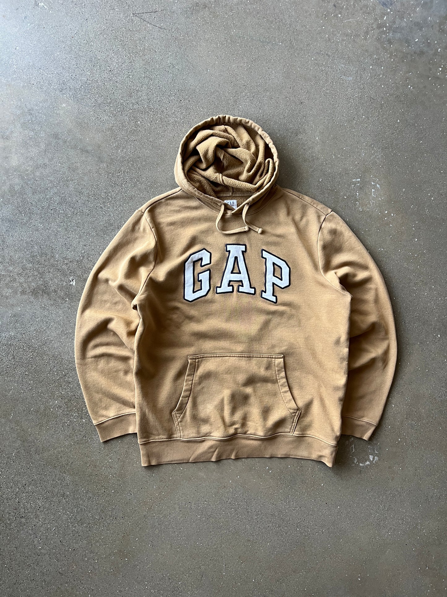 Vintage Yellow Gap Spellout Hoodie - L
