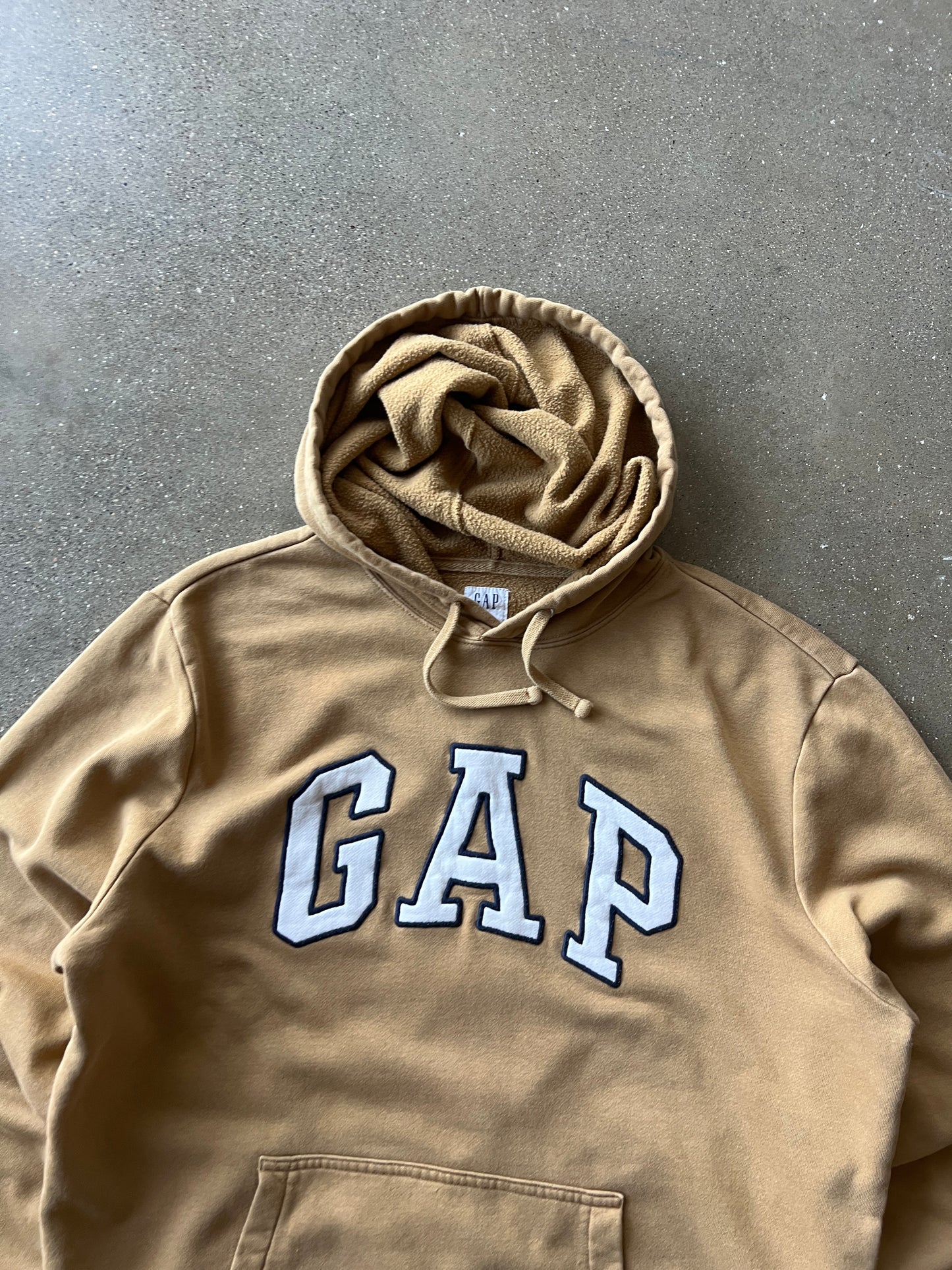 Vintage Yellow Gap Spellout Hoodie - L