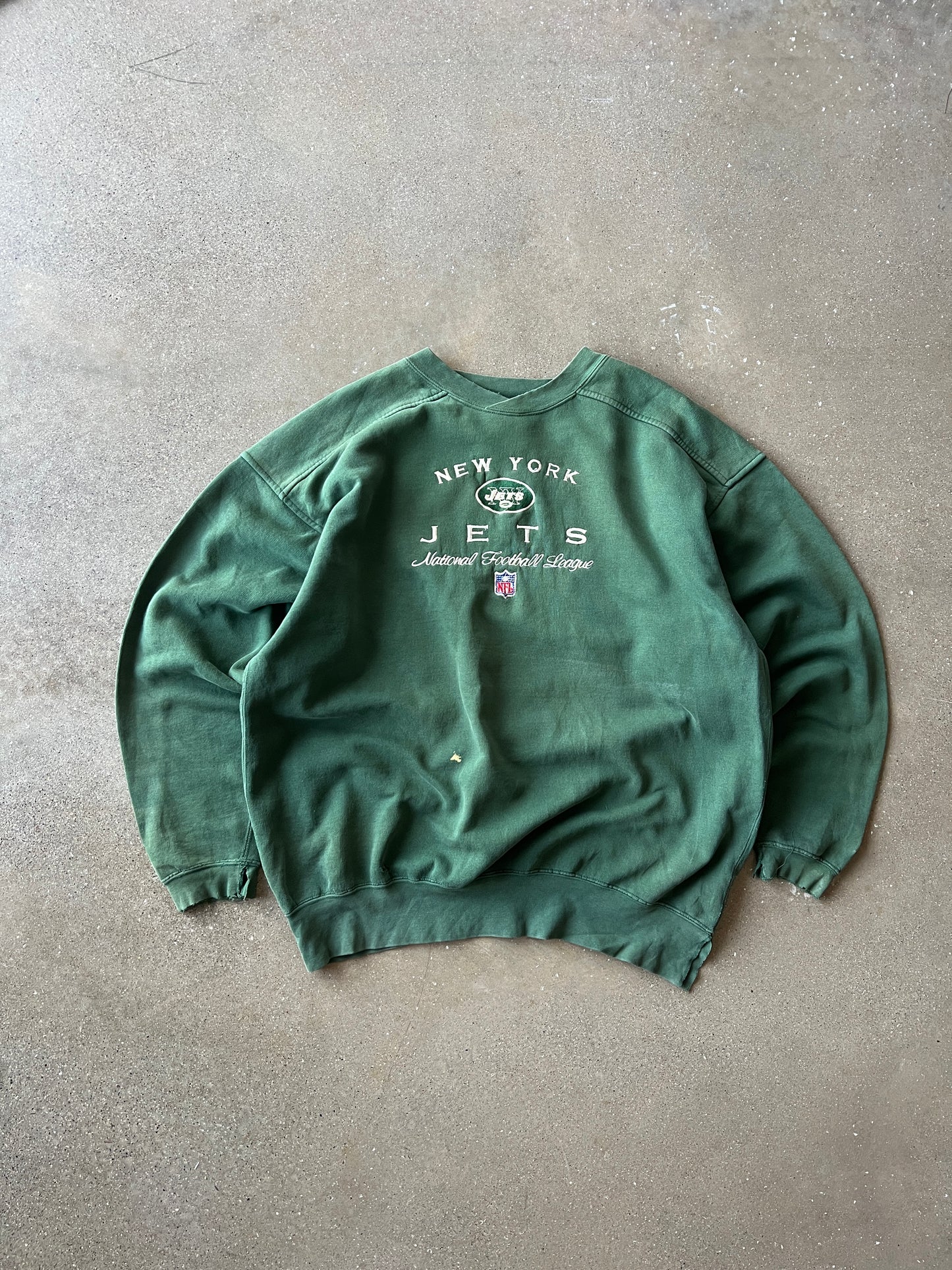 Vintage Faded Green New York Jets Crewneck - XL