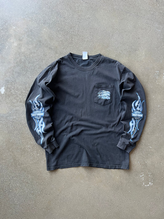 Vintage Faded Black Lightning Harley Shirt - M