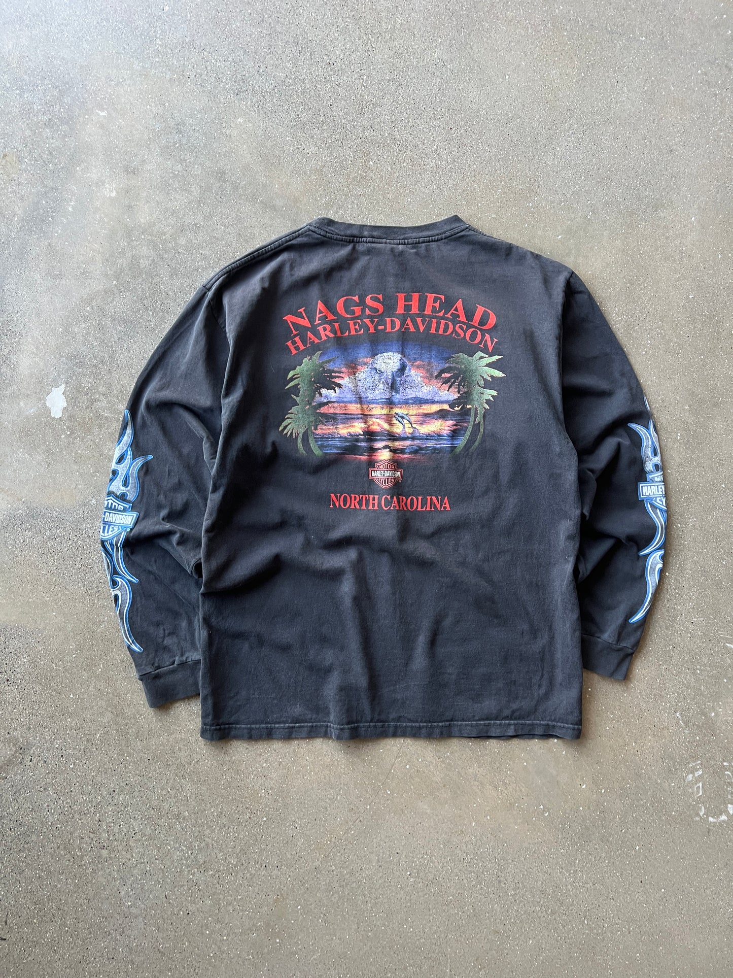 Vintage Faded Black Lightning Harley Shirt - M