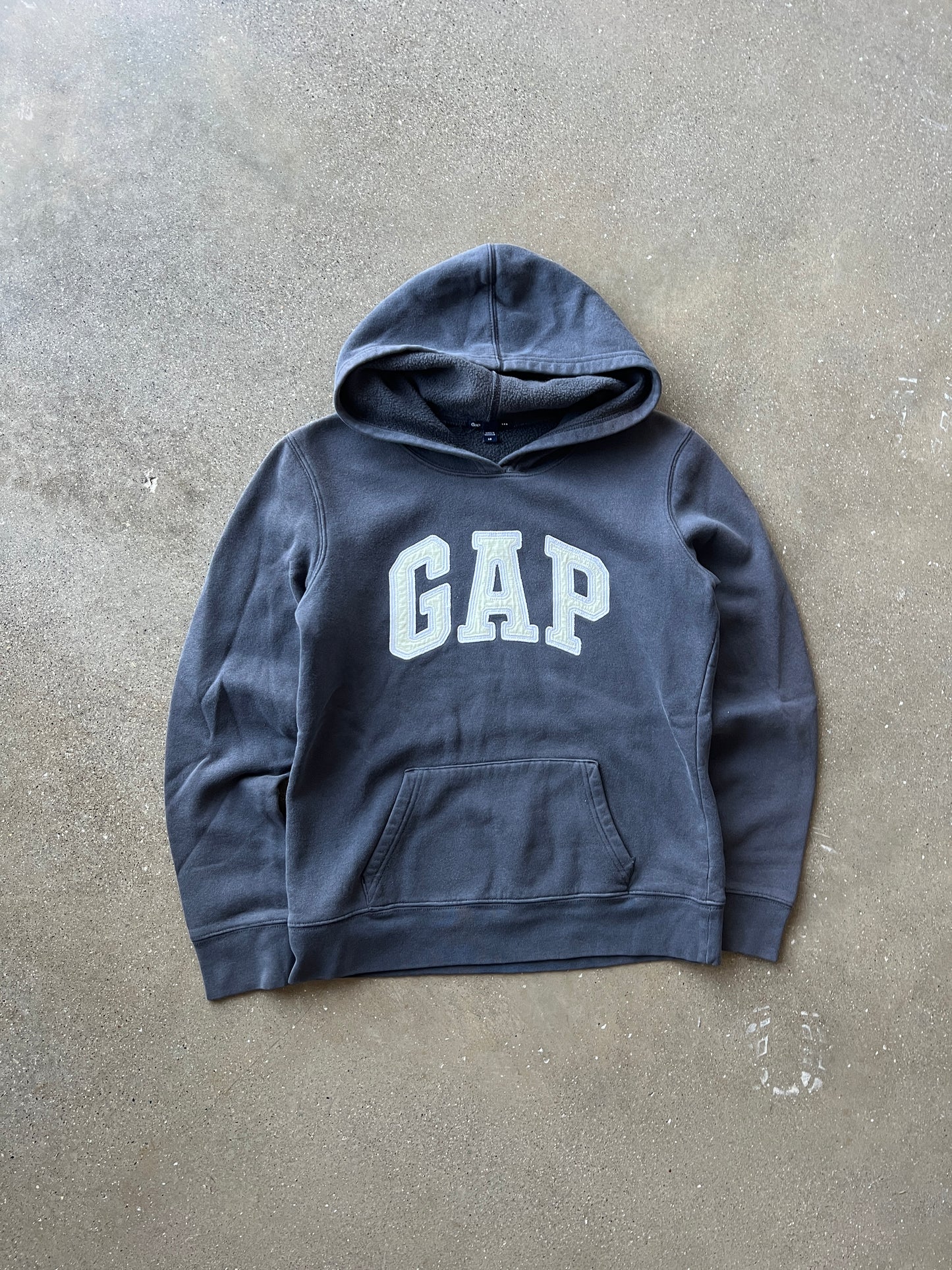 Vintage Faded Grey Gap Spellout Hoodie - XS