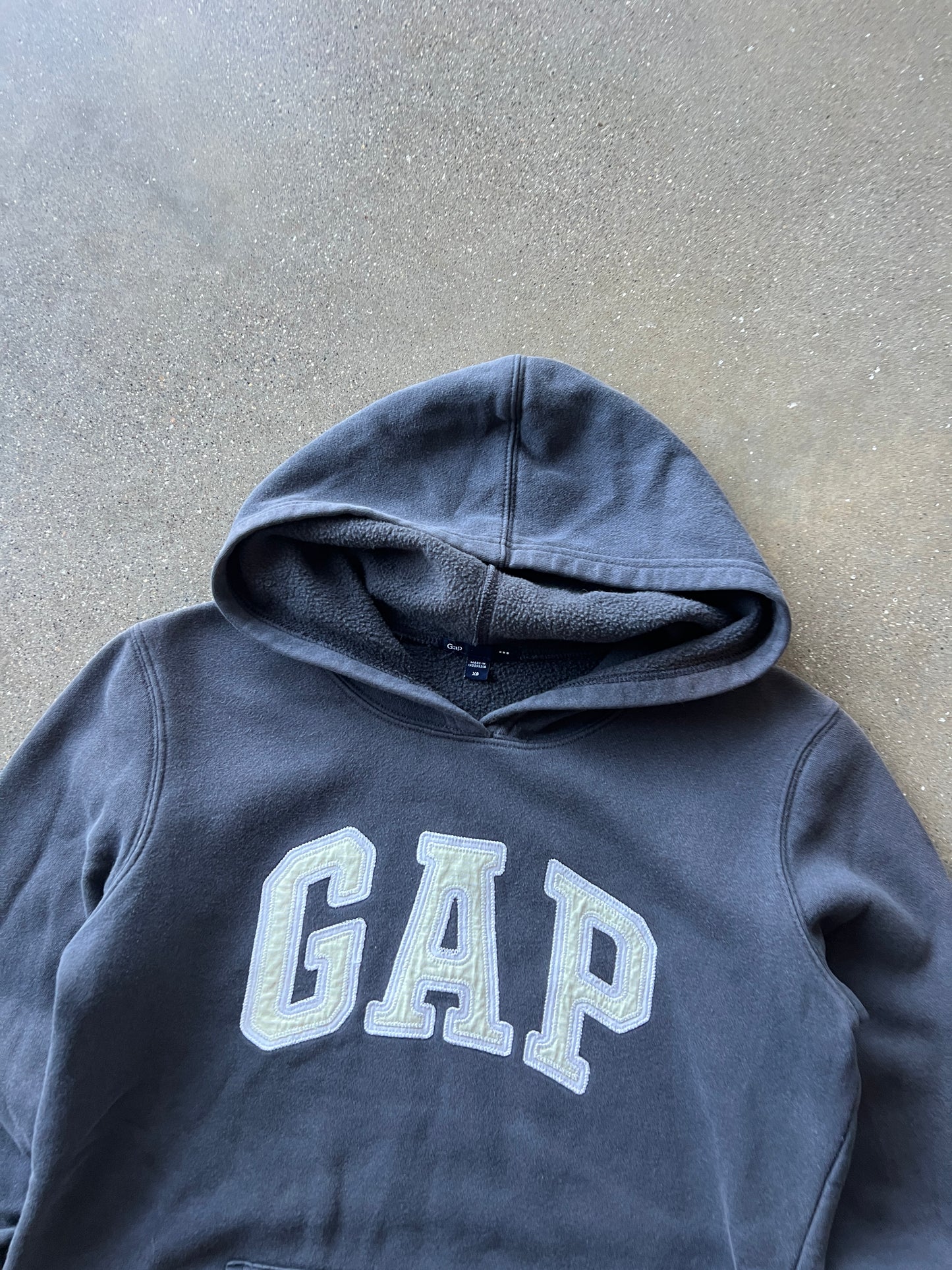 Vintage Faded Grey Gap Spellout Hoodie - XS