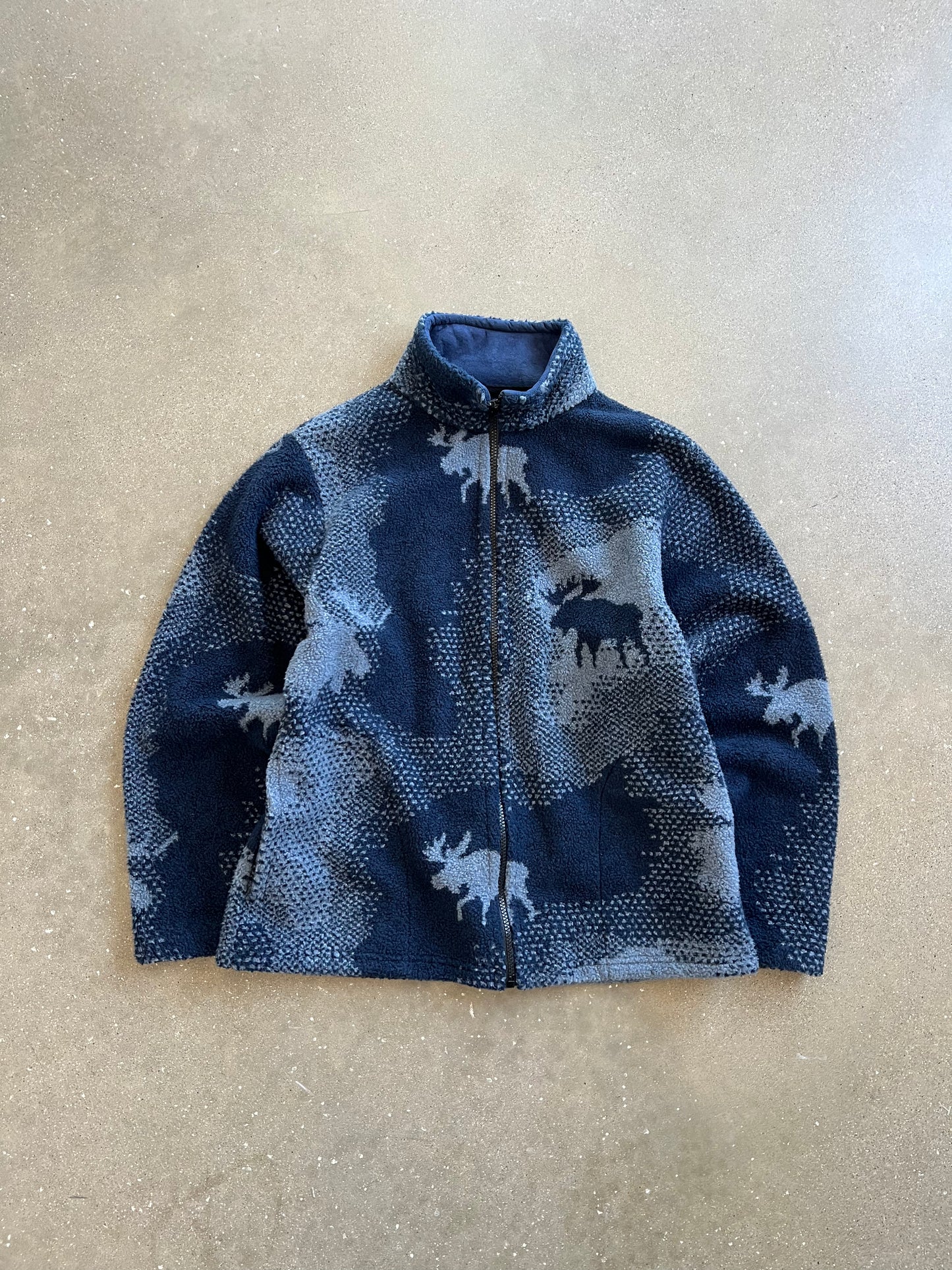 Vintage Blue Deer Fleece Zip Up - M