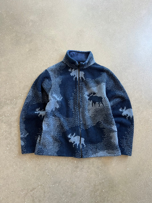 Vintage Blue Deer Fleece Zip Up - M