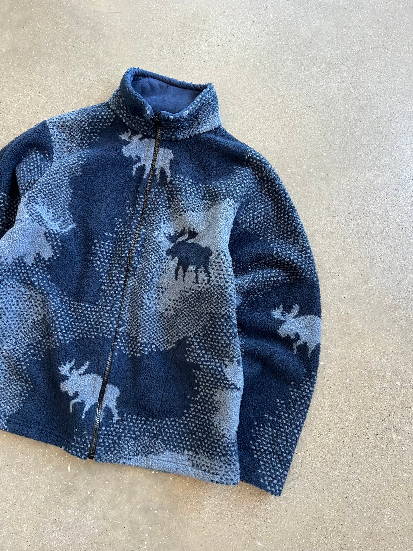 Vintage Blue Deer Fleece Zip Up - M