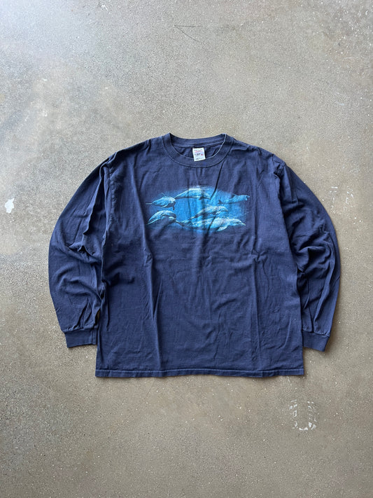 Vintage Navy Blue Dolphin Ocean Shirt - XL