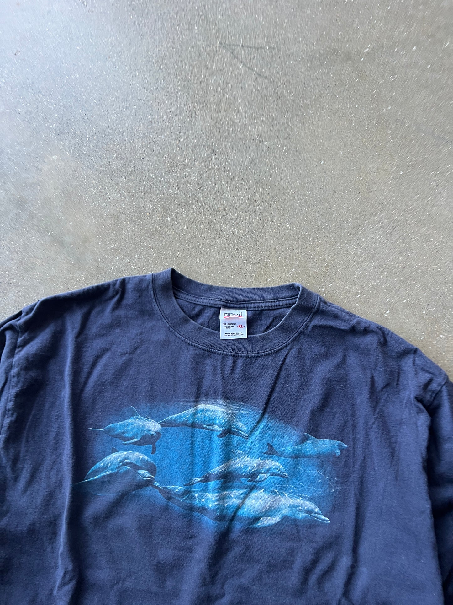 Vintage Navy Blue Dolphin Ocean Shirt - XL