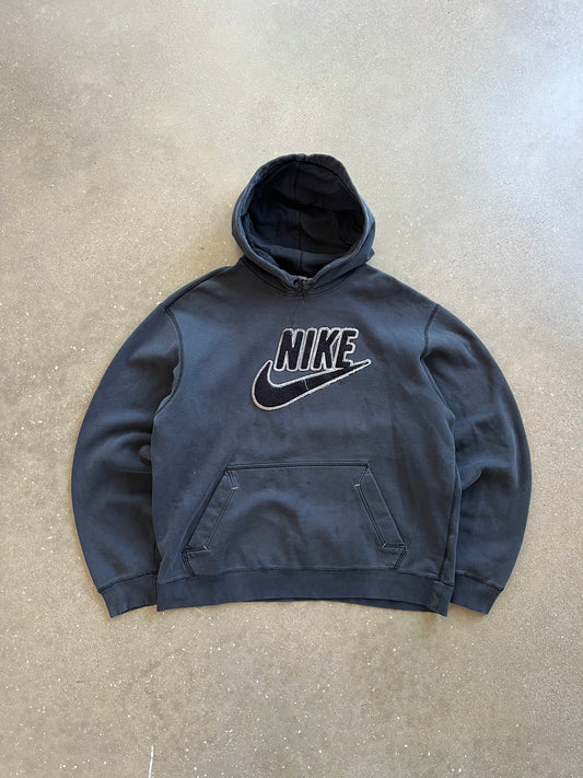 Vintage Black Nike Spellout Hoodie - L