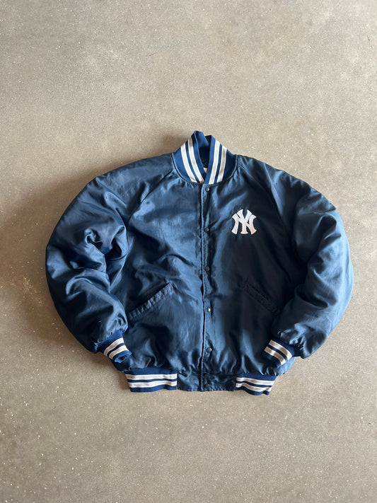 Vintage Silk Blue Yankees Logo Bomber - XL