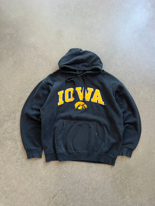Vintage Black Iowa Spellout Hoodie - L