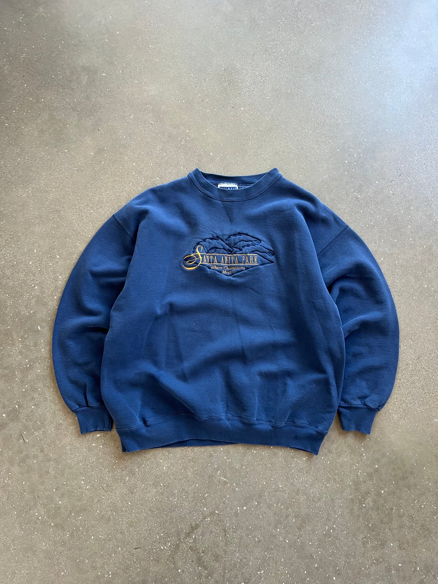 Vintage Faded Blue Santa Anita Crew - XL