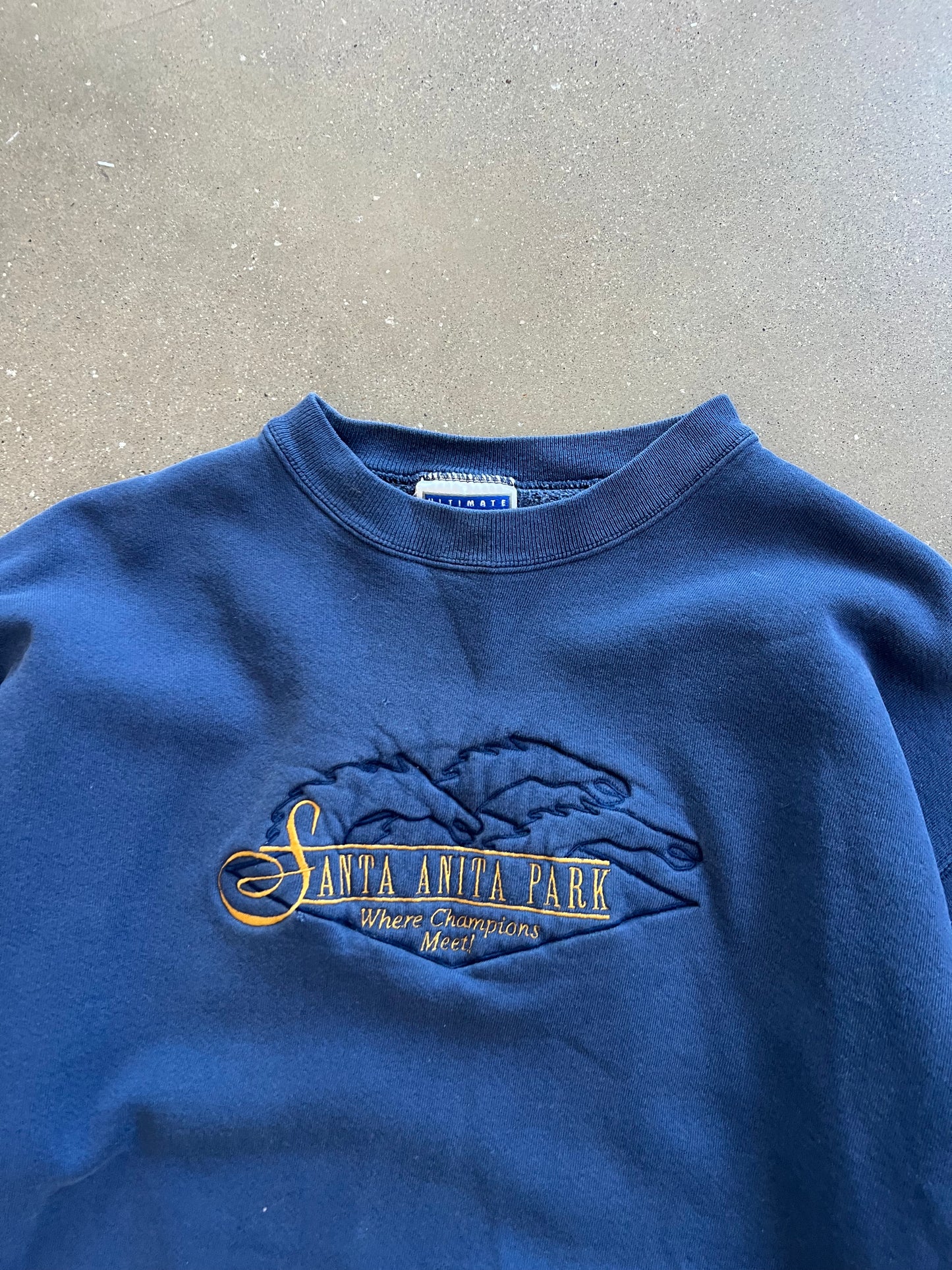 Vintage Faded Blue Santa Anita Crew - XL