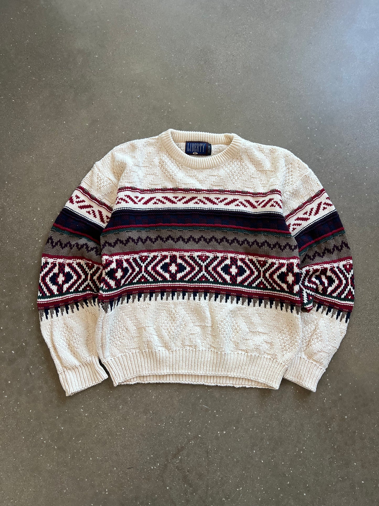 Vintage Cream Stripped Cable Knit Sweater - XL