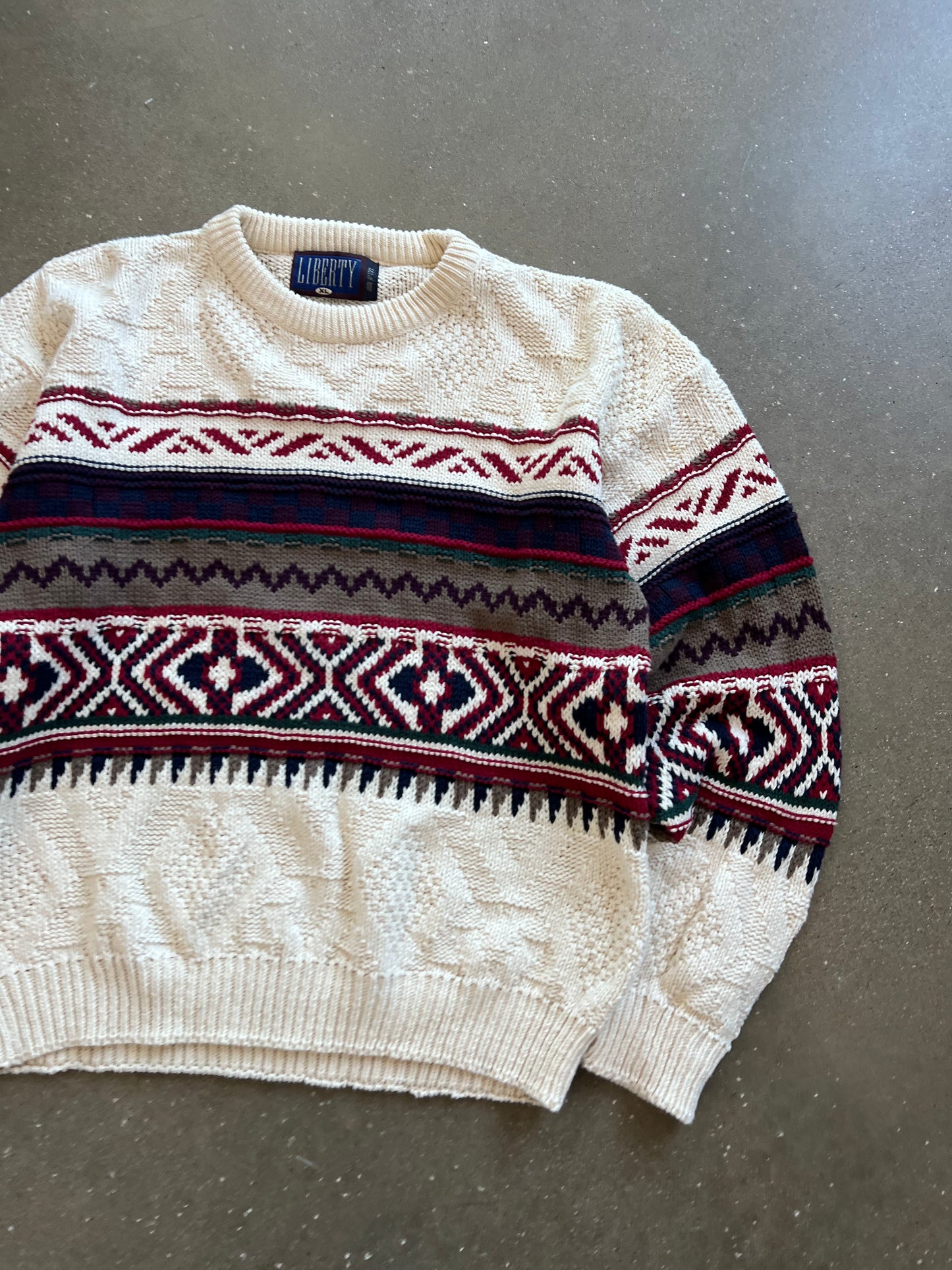 Vintage Cream Stripped Cable Knit Sweater - XL
