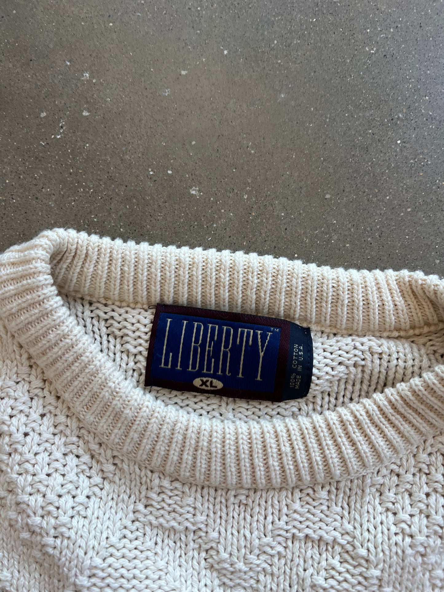Vintage Cream Stripped Cable Knit Sweater - XL