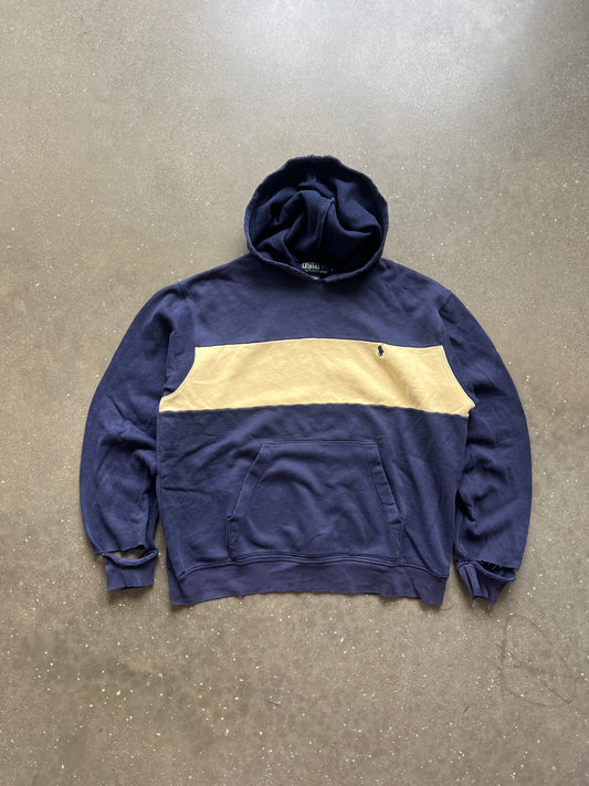 Vintage Vintage Navy Blue Polo Thrashed Hoodie - L