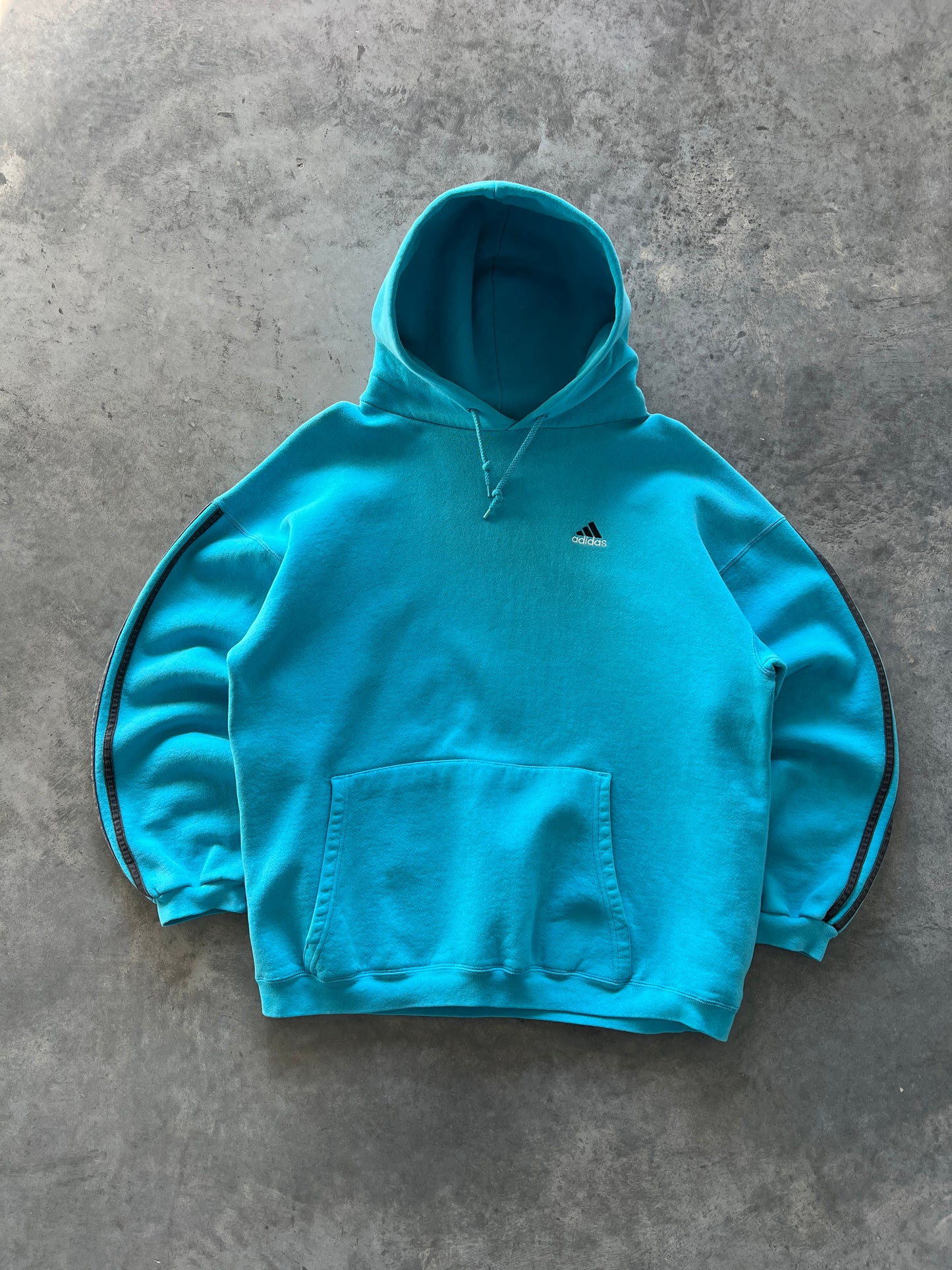 Vintage Teal Blue Embroidered Adidas Hoodie - XL